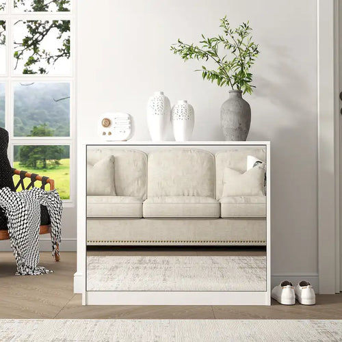 Schuhschrank mit 2 Ebenen und Schubladen für Eingangsbereich und Schlafzimmer, Klapptürdesign
