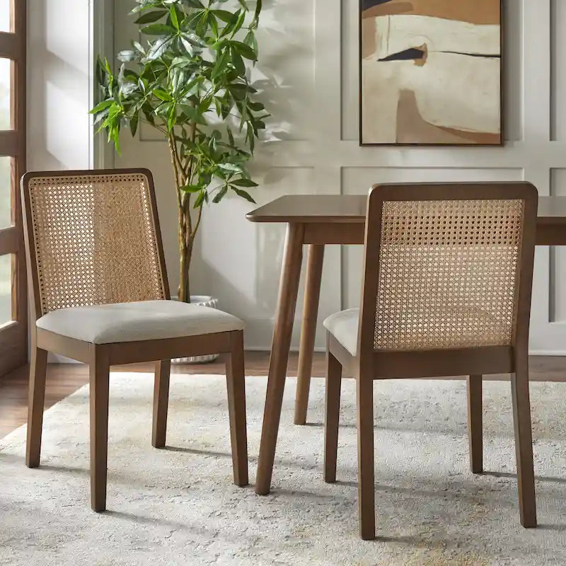 Simple Living Newington Esszimmerstühle aus massivem Holz mit Rohrgeflecht, 2er-Set
