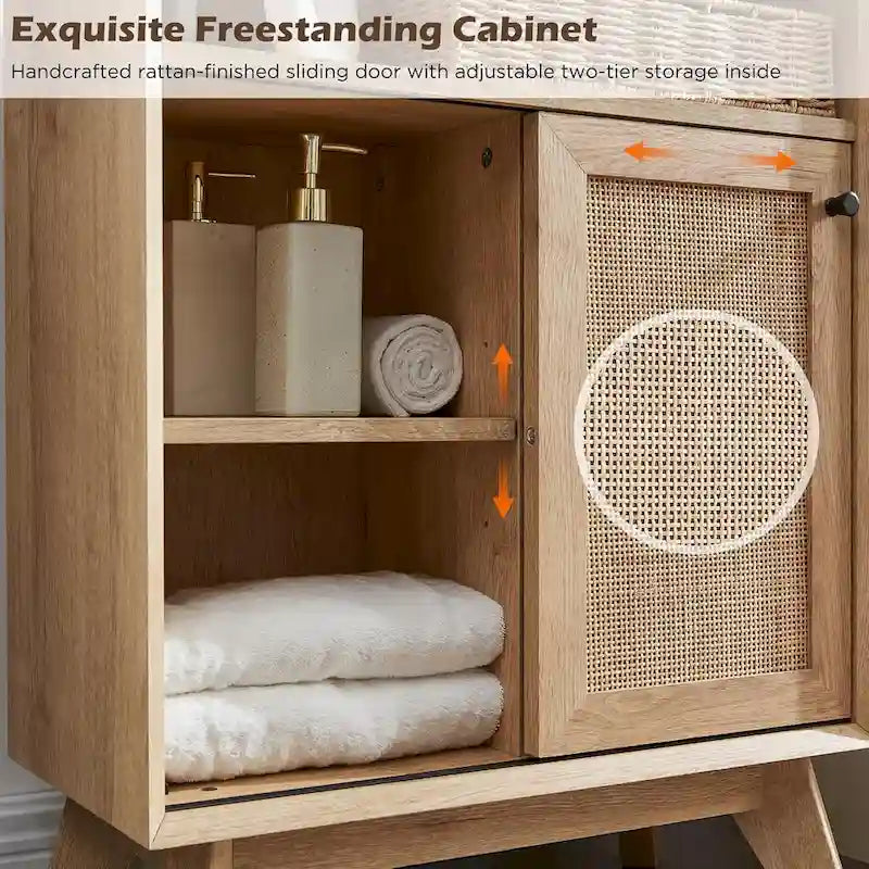 Natural Rattan Small Bathroom Cabinet, Modern Storage Cabinet