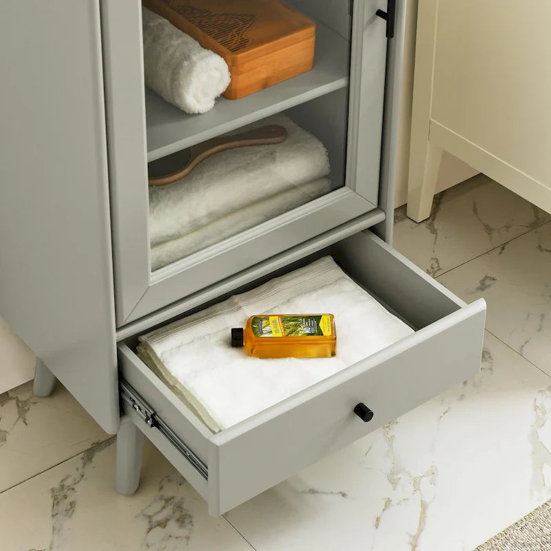 Moderner Badezimmerschrank mit Glastür, 2 verstellbaren Regalböden und Schublade