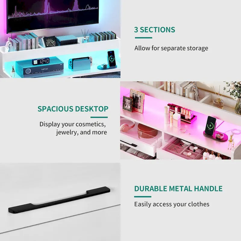 Moasis moderne ladekast met 6 laden, lade-organizers en ledverlichting