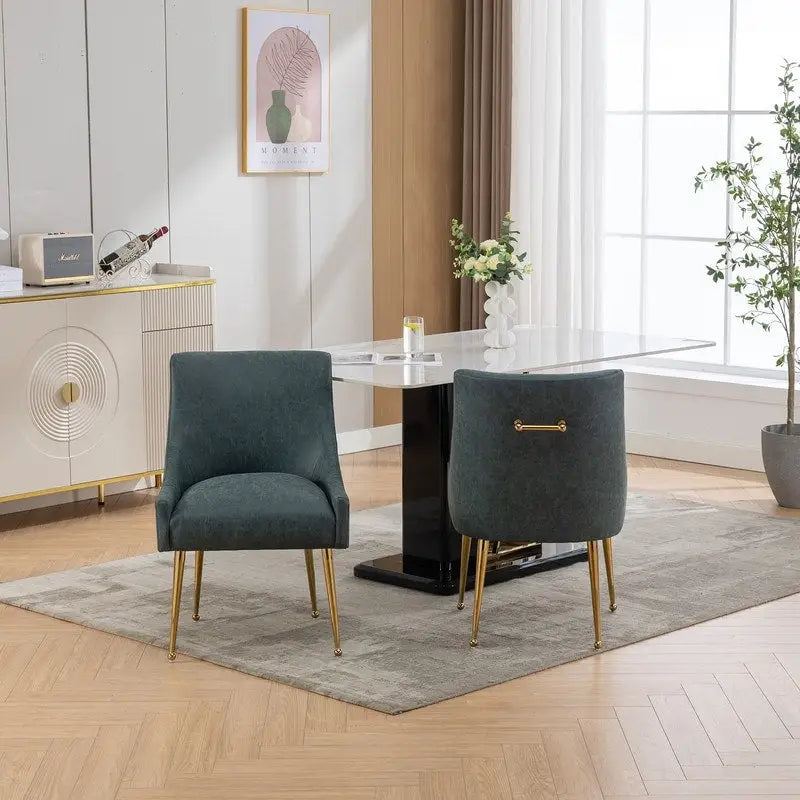 Modern Glam PU Leather Dining Chair or Vanity Chair Set of 2 with Rear Handle