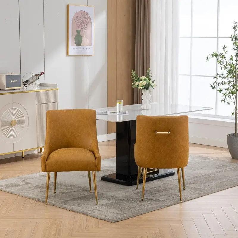 Modern Glam PU Leather Dining Chair or Vanity Chair Set of 2 with Rear Handle