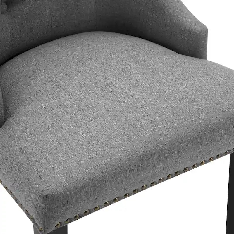 Met stof beklede eetkamerstoelen met knoopcapitonnering en spijkerkopafwerking, accentstoelen, set van 2