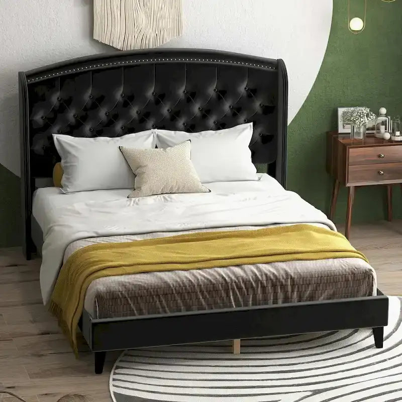 Gepolsterter Bettrahmen mit Wingback-Kopfteil, King-Size