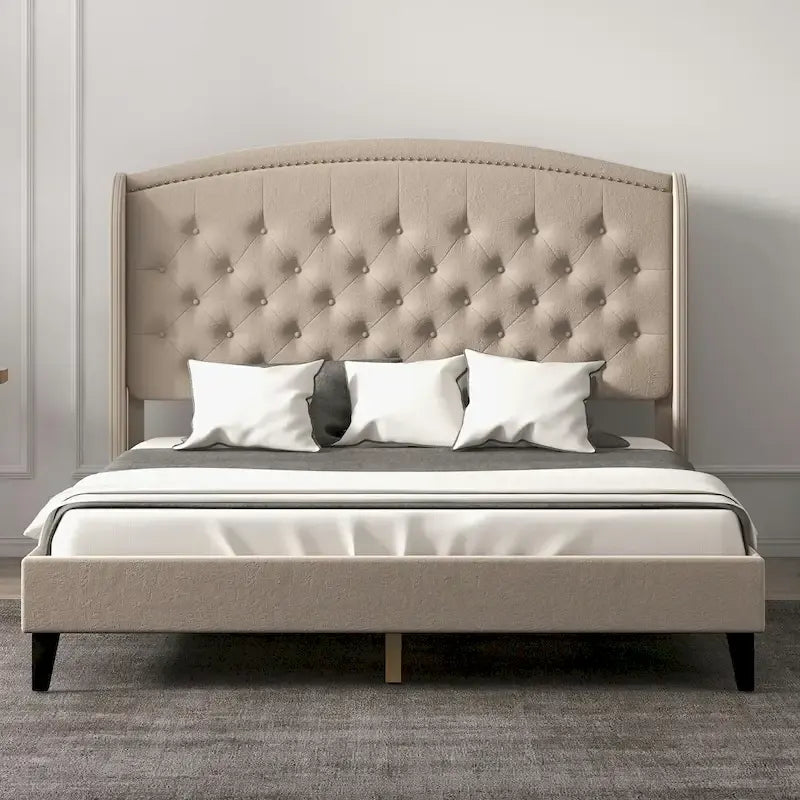 Gepolsterter Bettrahmen mit Wingback-Kopfteil, King-Size