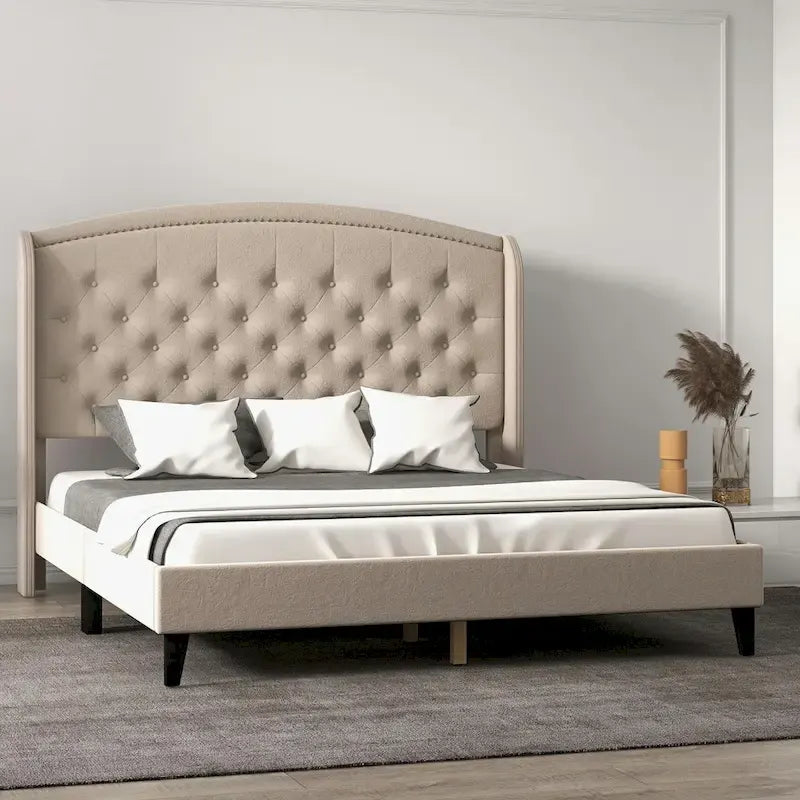 Gepolsterter Bettrahmen mit Wingback-Kopfteil, King-Size