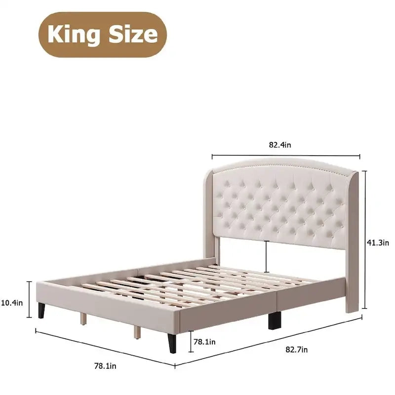 Gepolsterter Bettrahmen mit Wingback-Kopfteil, King-Size