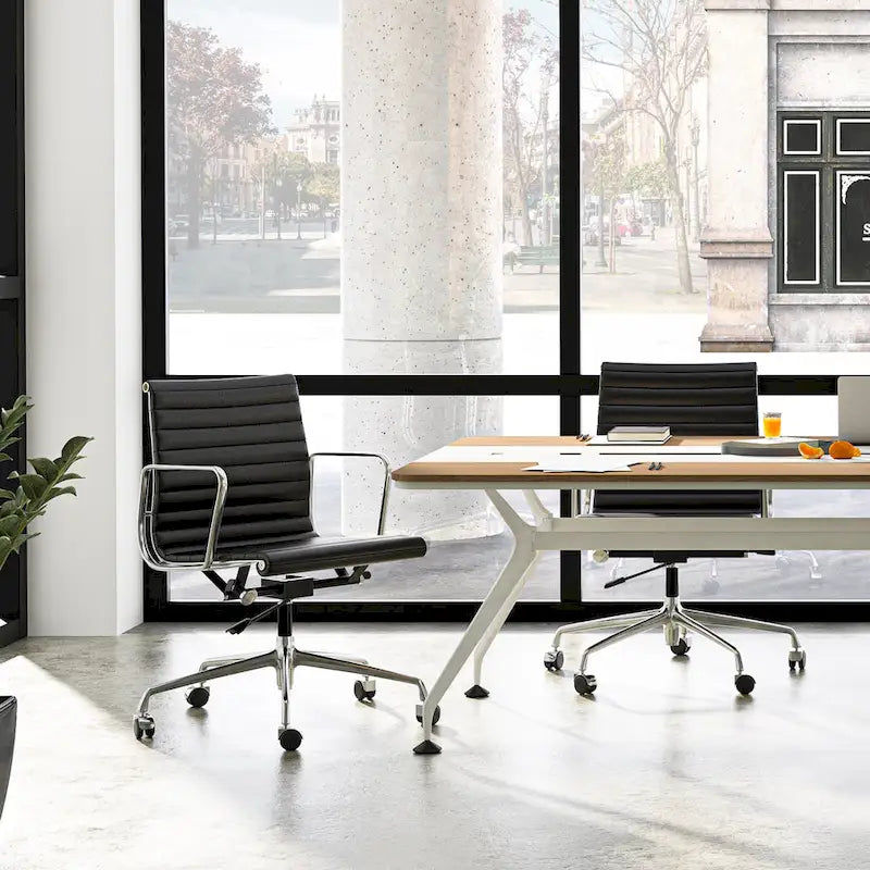 Ergonomischer Computer-Bürostuhl aus echtem Leder mit niedriger Rückenlehne und Rippendesign – N/A
