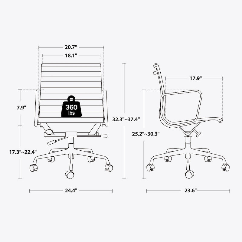 Ergonomischer Computer-Bürostuhl aus echtem Leder mit niedriger Rückenlehne und Rippendesign – N/A