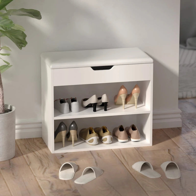 24W Shoe Storage Bench W/Sponge Cushion Living Room Seating Shoe Cabinet