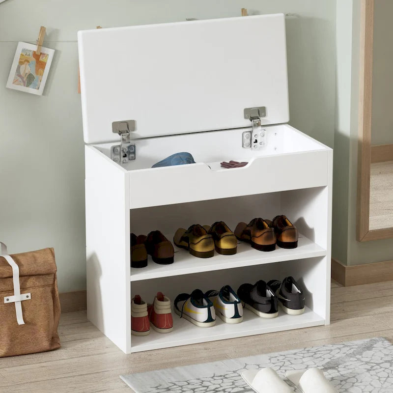 24W Shoe Storage Bench W/Sponge Cushion Living Room Seating Shoe Cabinet