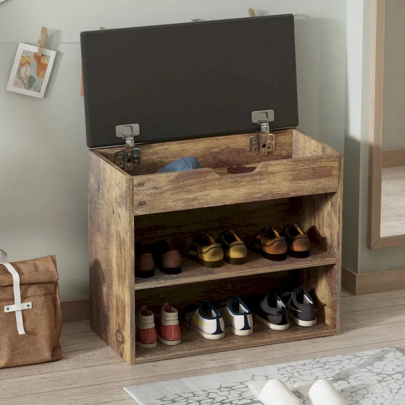24W Shoe Storage Bench W/Sponge Cushion Living Room Seating Shoe Cabinet