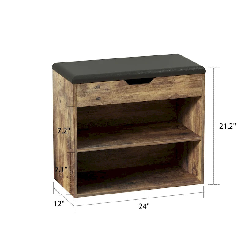 24W Shoe Storage Bench W/Sponge Cushion Living Room Seating Shoe Cabinet