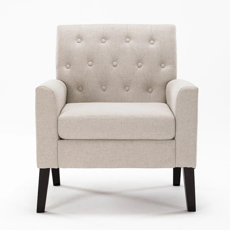 Poltrona d'accento in lino, comoda poltrona da soggiorno con braccioli, rivestimento trapuntato con bottoni, set di 2 poltrone moderne con braccioli