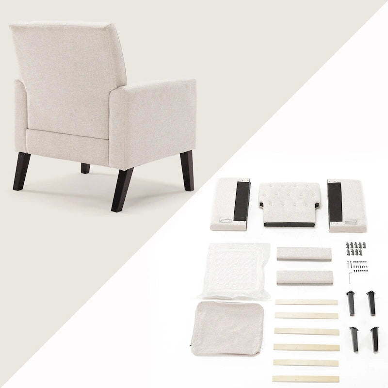 Poltrona d'accento in lino, comoda poltrona da soggiorno con braccioli, rivestimento trapuntato con bottoni, set di 2 poltrone moderne con braccioli