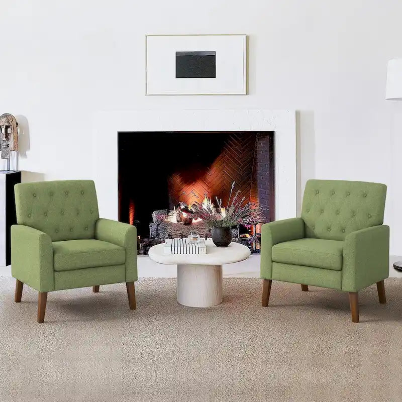 Poltrona d'accento in lino, comoda poltrona da soggiorno con braccioli, rivestimento trapuntato con bottoni, set di 2 poltrone moderne con braccioli