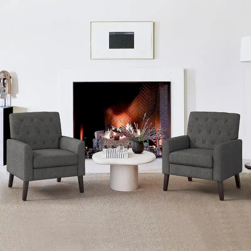 Poltrona d'accento in lino, comoda poltrona da soggiorno con braccioli, rivestimento trapuntato con bottoni, set di 2 poltrone moderne con braccioli