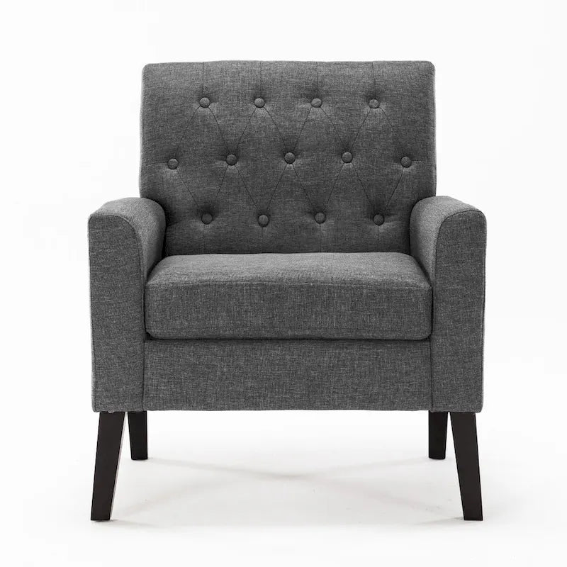 Poltrona d'accento in lino, comoda poltrona da soggiorno con braccioli, rivestimento trapuntato con bottoni, set di 2 poltrone moderne con braccioli