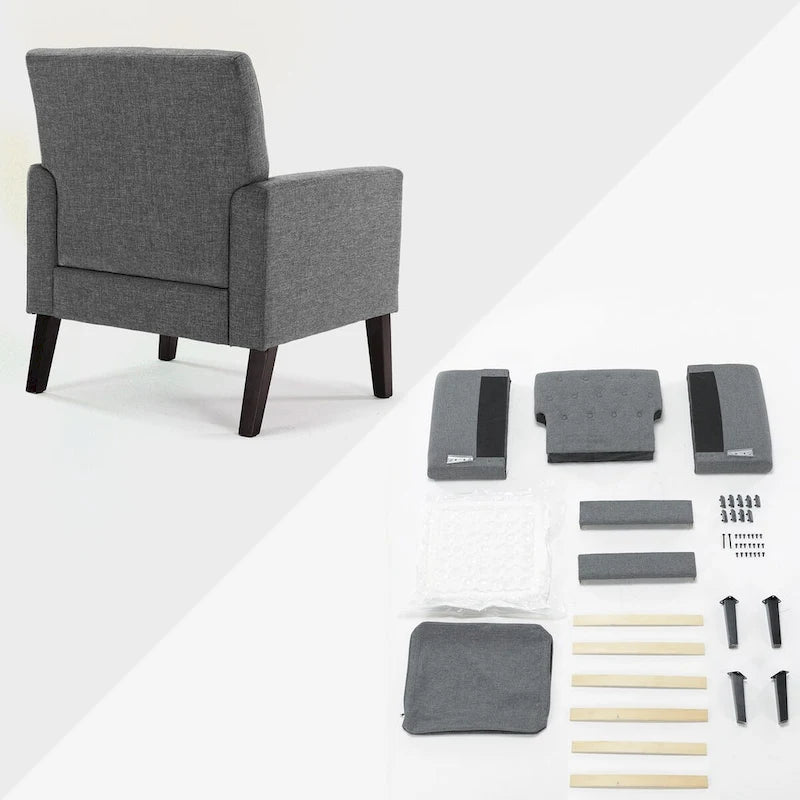 Poltrona d'accento in lino, comoda poltrona da soggiorno con braccioli, rivestimento trapuntato con bottoni, set di 2 poltrone moderne con braccioli