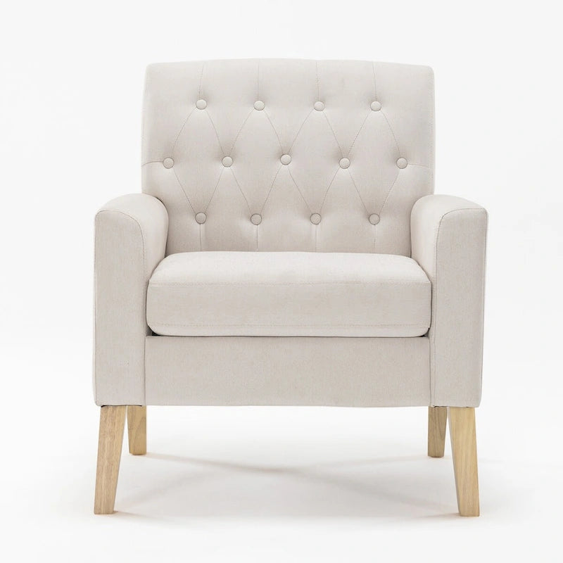Poltrona d'accento in lino, comoda poltrona da soggiorno con braccioli, rivestimento trapuntato con bottoni, set di 2 poltrone moderne con braccioli