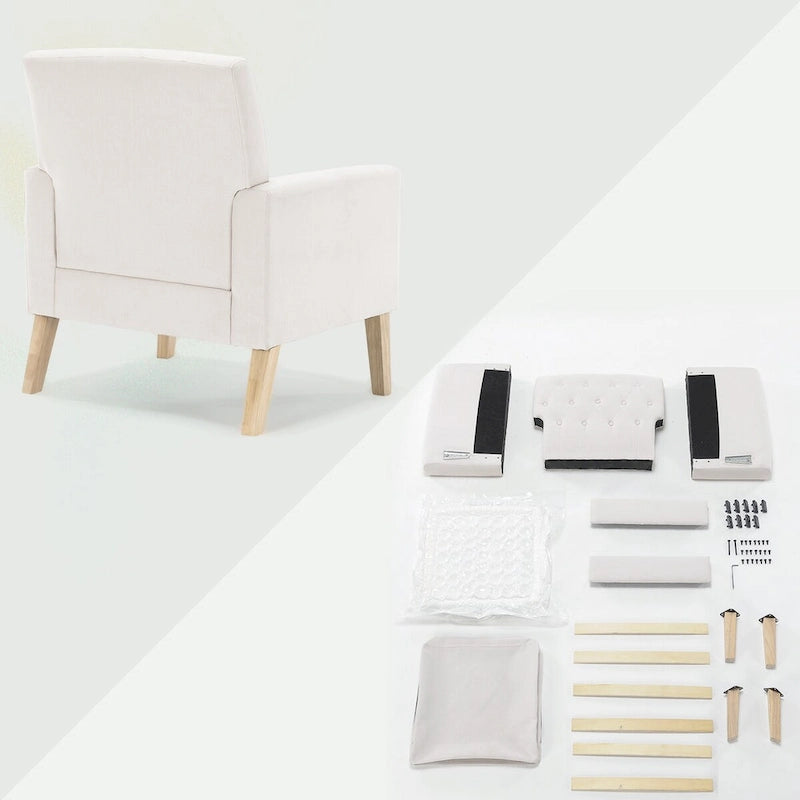 Poltrona d'accento in lino, comoda poltrona da soggiorno con braccioli, rivestimento trapuntato con bottoni, set di 2 poltrone moderne con braccioli