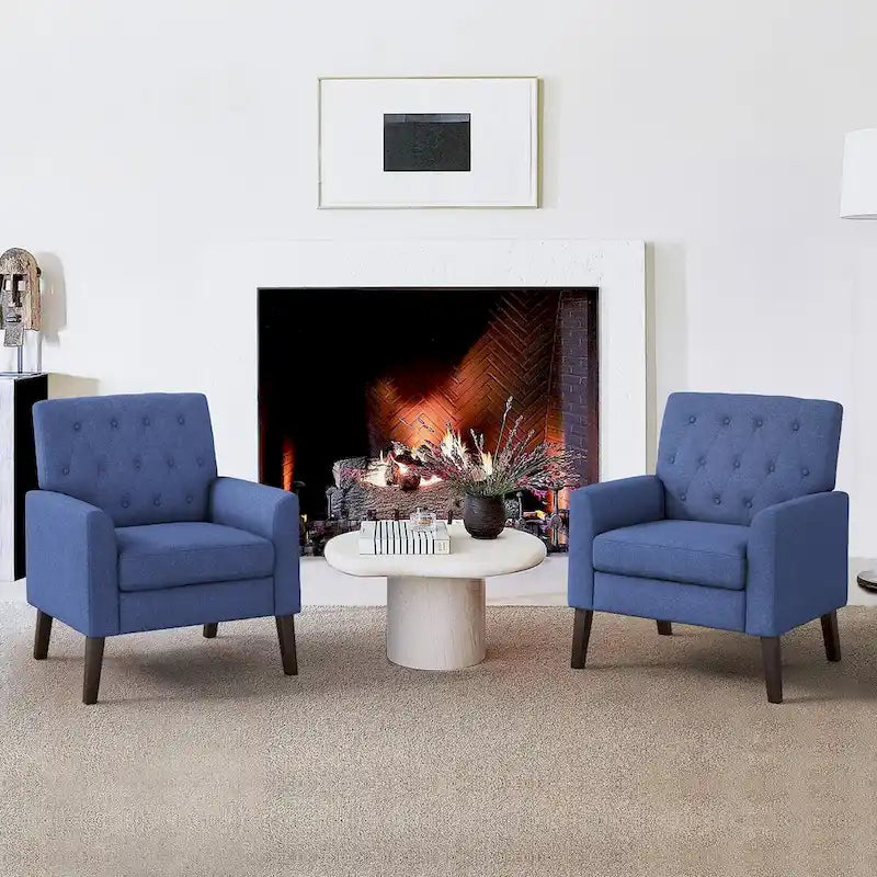 Poltrona d'accento in lino, comoda poltrona da soggiorno con braccioli, rivestimento trapuntato con bottoni, set di 2 poltrone moderne con braccioli