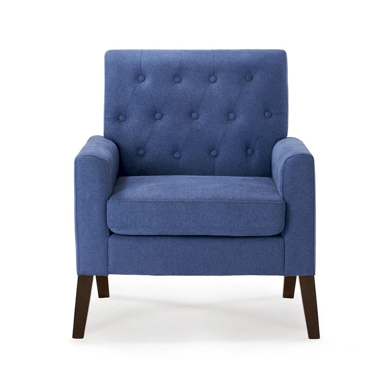 Poltrona d'accento in lino, comoda poltrona da soggiorno con braccioli, rivestimento trapuntato con bottoni, set di 2 poltrone moderne con braccioli