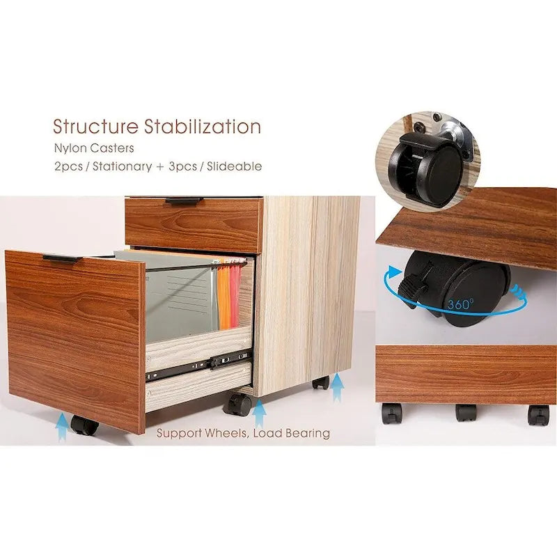 3 Drawer Rolling Wood File Cabinet with Locking Wheels for A4 or Letter Size