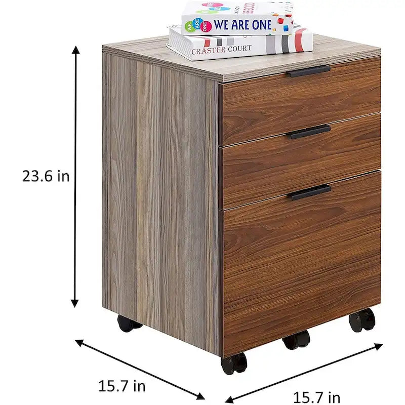 3 Drawer Rolling Wood File Cabinet with Locking Wheels for A4 or Letter Size