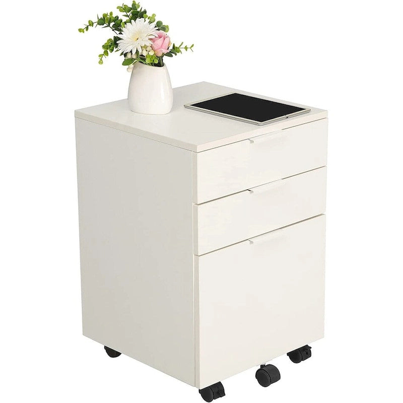 3 Drawer Rolling Wood File Cabinet with Locking Wheels for A4 or Letter Size