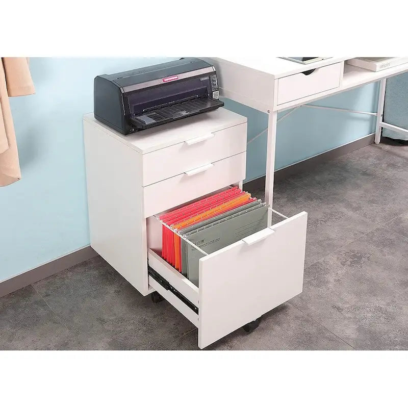 3 Drawer Rolling Wood File Cabinet with Locking Wheels for A4 or Letter Size