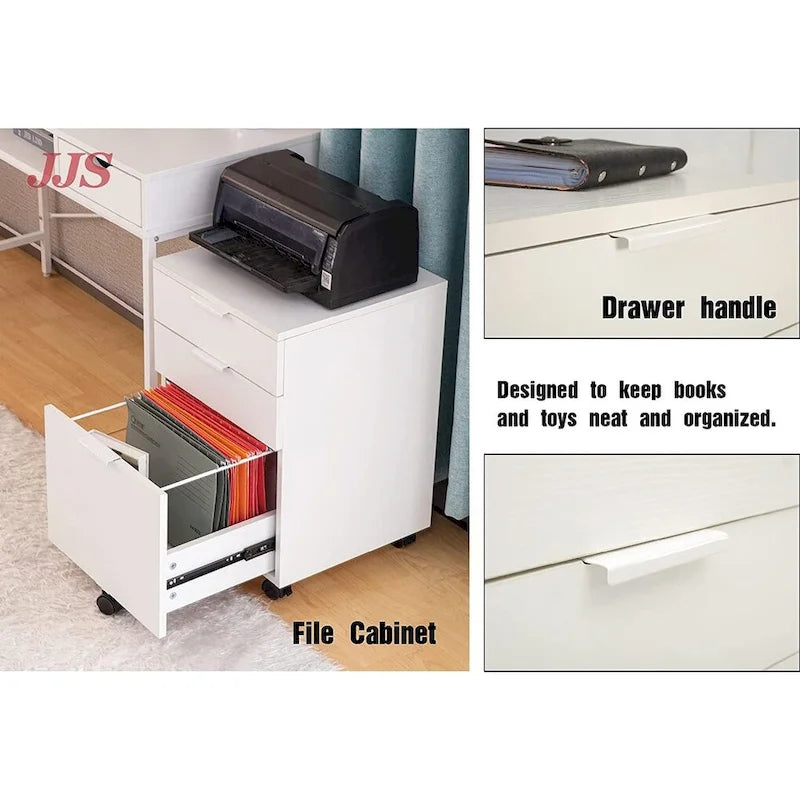 3 Drawer Rolling Wood File Cabinet with Locking Wheels for A4 or Letter Size