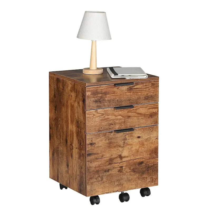 3 Drawer Rolling Wood File Cabinet with Locking Wheels for A4 or Letter Size