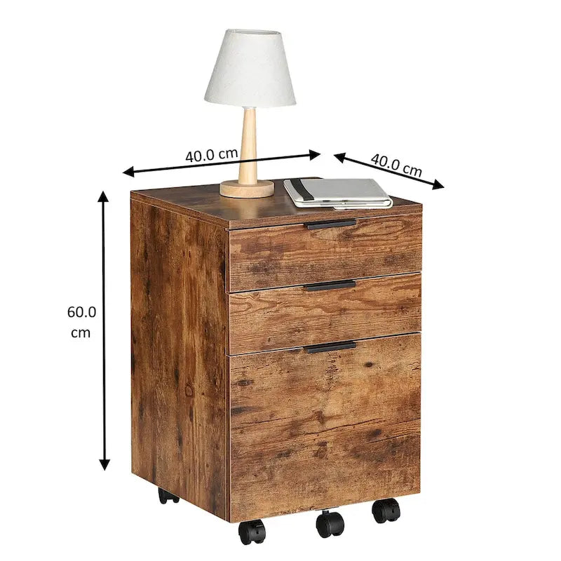 3 Drawer Rolling Wood File Cabinet with Locking Wheels for A4 or Letter Size