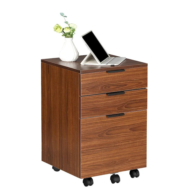 3 Drawer Rolling Wood File Cabinet with Locking Wheels for A4 or Letter Size