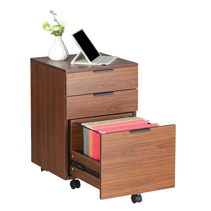 3 Drawer Rolling Wood File Cabinet with Locking Wheels for A4 or Letter Size