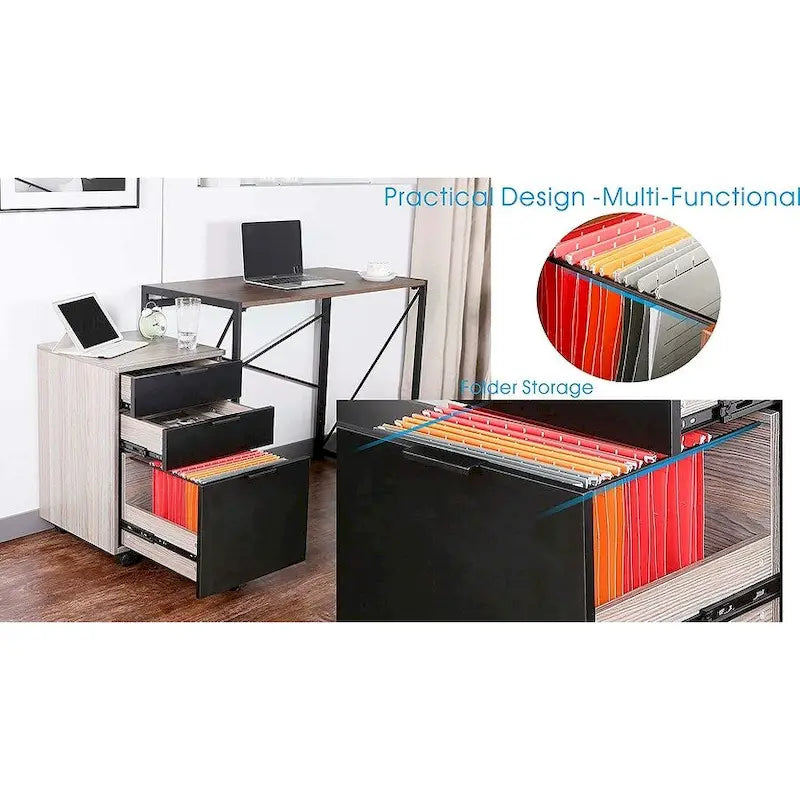 3 Drawer Rolling Wood File Cabinet with Locking Wheels for A4 or Letter Size